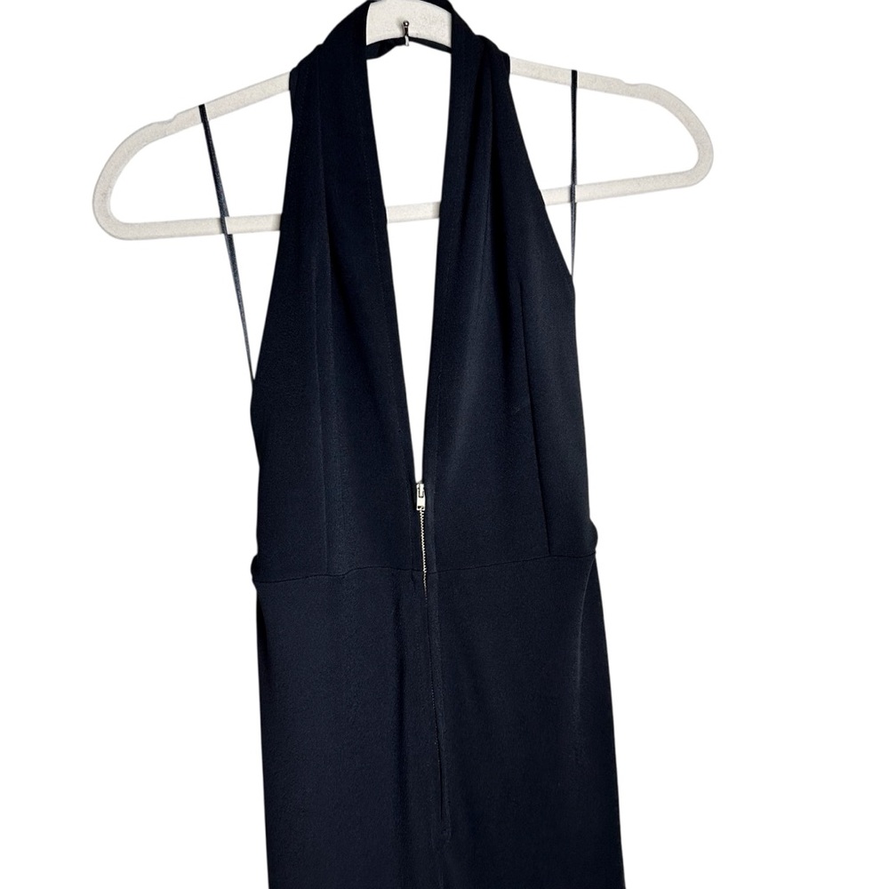 Zara Zip Front Wide Leg Halter Jumpsuit Black Stretchy Medium Low Cut - Picture 8 of 16